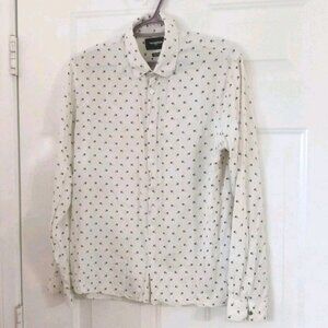 The Kooples Men's Relaxed-Fit Viscose Shirt White Geometric Pattern Men's Large